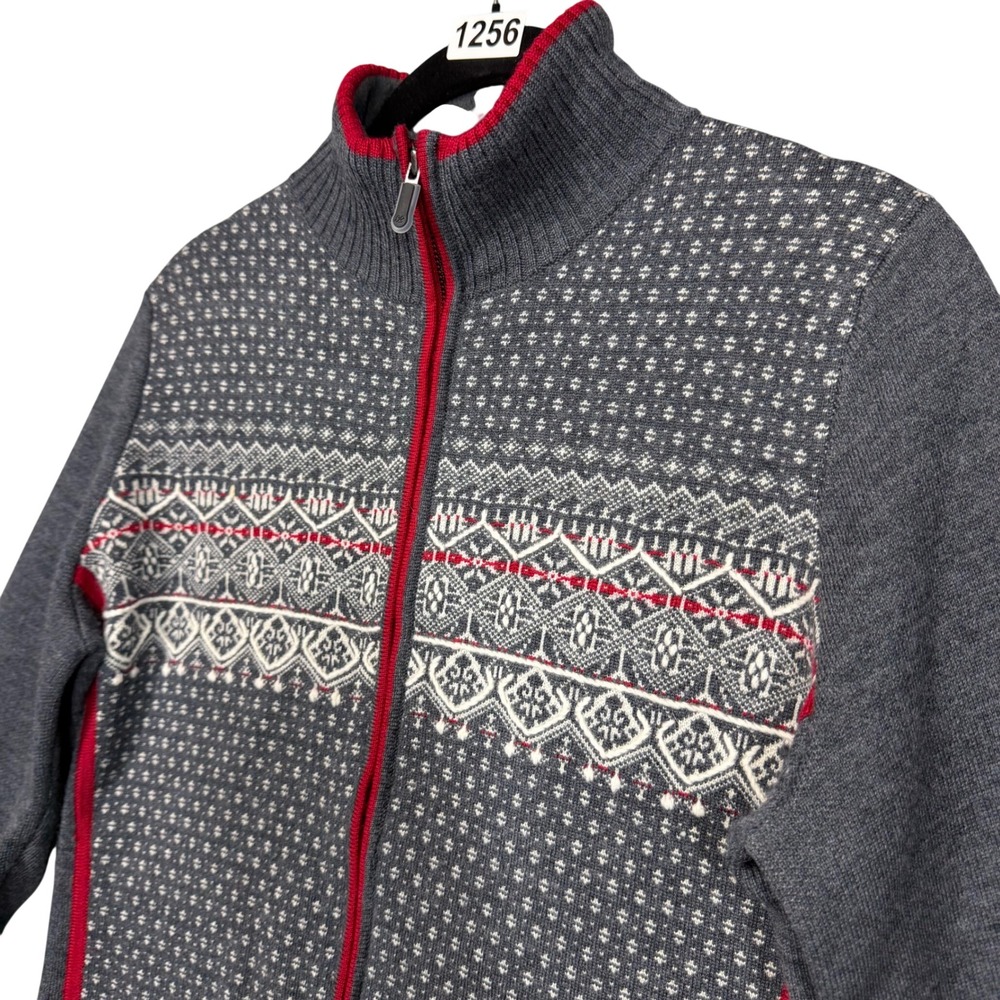 Eddie Bauer Sport Sweater Women M Gray Nordic Fair Isle Mock Neck Wool Blend